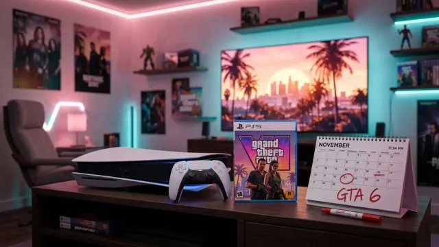 Calendario marcado en el 19 de noviembre junto a una PS5 con GTA 6, a un mes del lanzamiento