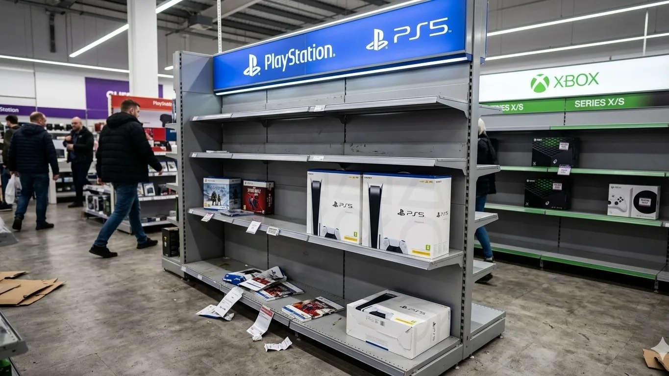Estantes vacíos de consolas PS5 en una tienda del Reino Unido tras el aumento de demanda por GTA 6