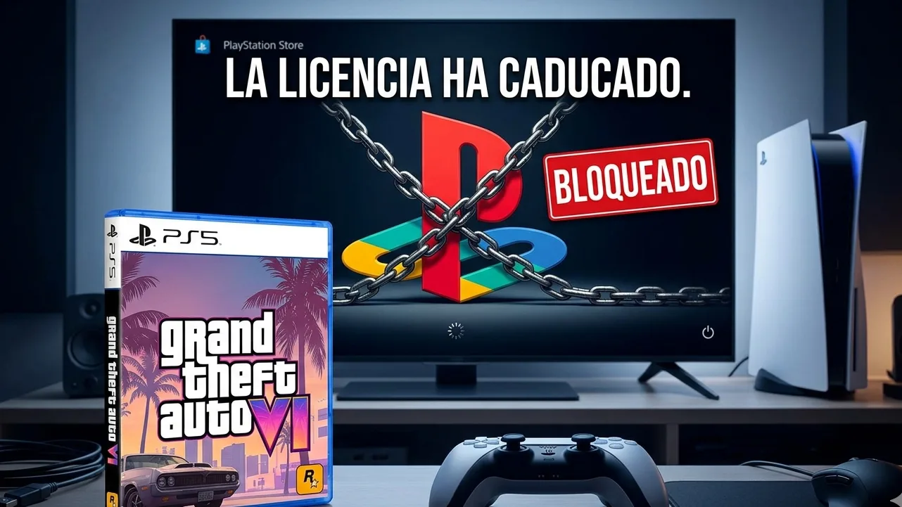 Logo de PlayStation junto a la portada de GTA 6, ilustrando el debate sobre la propiedad de juegos digitales